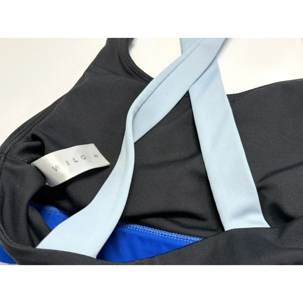 Wilo‎ Sports Bra Small Black Blue Strappy Back Athletic Activewear